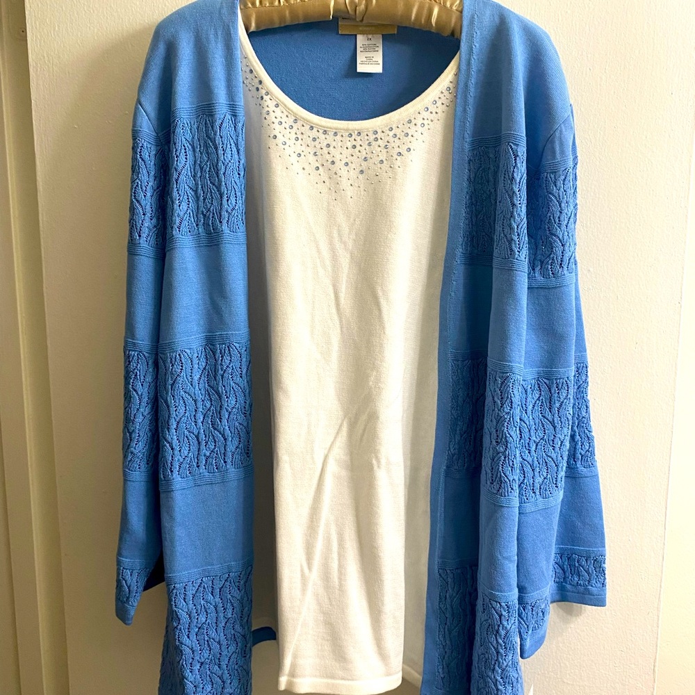 This a beautiful Alfred Dunner sweater with attached white sweater underneath